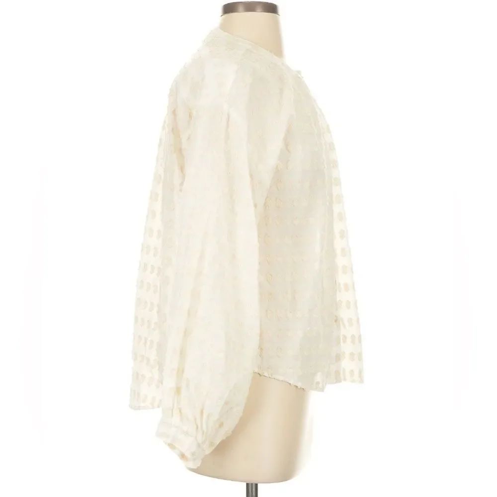 Anthropologie Pilcro Ivory Puff Sleeve Peasant Buttondown Top Cotton Boho Size S